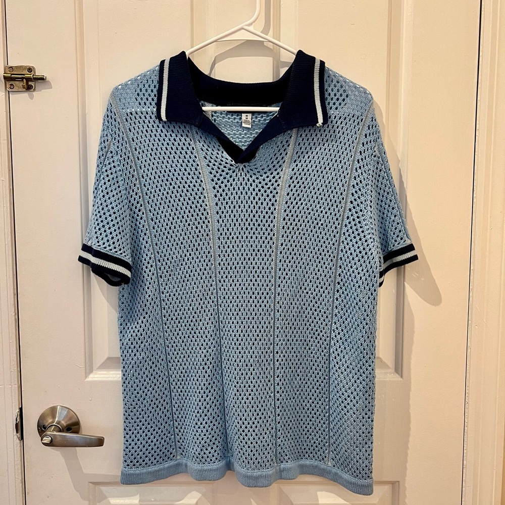 Urban Outfitters Light Blue Mesh Polo